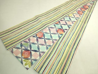 平和屋着物●極上 両面 半幅帯 WAKKA ワッカ 松竹梅 縞 逸品 未使用 DZAB8604kh6