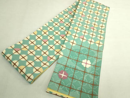 平和屋着物●極上 両面 半幅帯 WAKKA ワッカ クローバー 格子 逸品 未使用 DZAB8605kh6