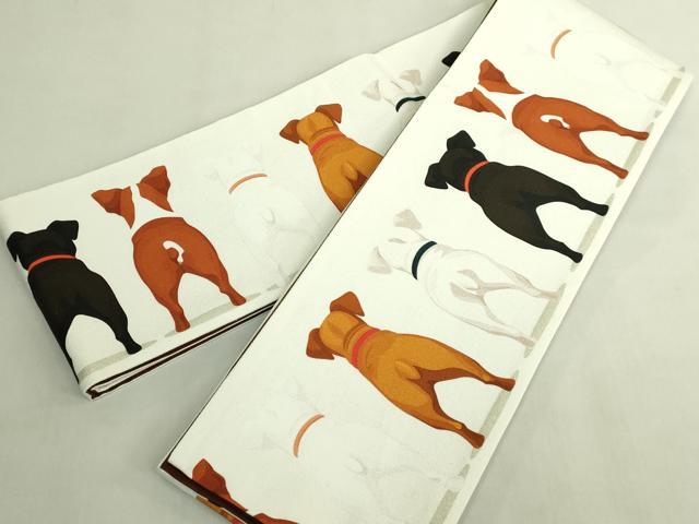 平和屋着物●極上 半幅帯 紬地 犬の後ろ姿 逸品 未使用 DZAB8608kh6