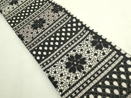平和屋着物●極上 両面 半幅帯 レース 草花文 銀糸 逸品 DZAB8609kh6
