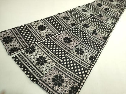 平和屋着物●極上 両面 半幅帯 レース 草花文 銀糸 逸品 DZAB8609kh6