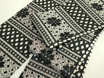 平和屋着物●極上 両面 半幅帯 レース 草花文 銀糸 逸品 DZAB8609kh6