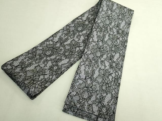 平和屋着物●極上　両面　半幅帯　レース　草花文　銀糸　逸品　DZAB8610kh6