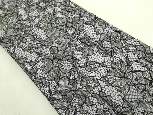 平和屋着物●極上　両面　半幅帯　レース　草花文　銀糸　逸品　DZAB8610kh6