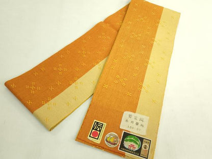 平和屋着物●極上　首里織　半幅帯　間道　綿　証紙付き　逸品　未使用　DZAB8612kh6