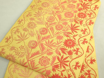 平和屋本店●極上　洛風林　工芸帯地　九寸名古屋帯　唐織　草花文　逸品　DZAB8627kh6