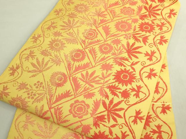 平和屋本店●極上　洛風林　工芸帯地　九寸名古屋帯　唐織　草花文　逸品　DZAB8627kh6