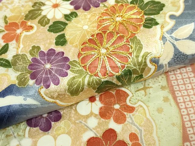 平和屋着物●極上 九寸名古屋帯 駒刺繍 雪輪花文 宝尽くし 金彩 濃い鉄紺色地 逸品 未使用 DZAB8629kh6