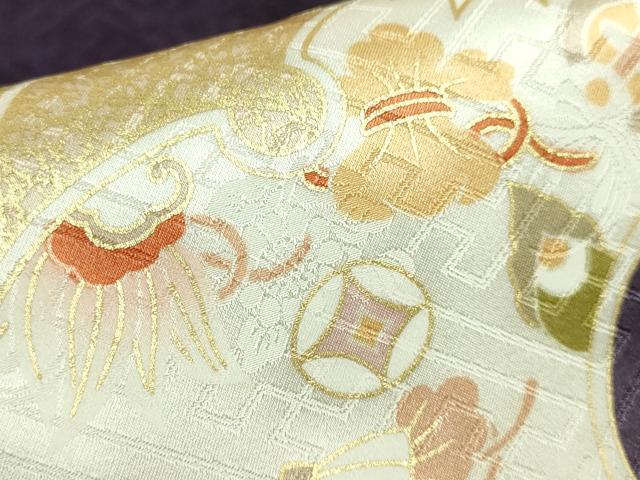 平和屋着物●極上　九寸名古屋帯　駒刺繍　雪輪花文　宝尽くし　金彩　逸品　未使用　DZAB8630kh6
