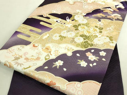 平和屋着物●極上　九寸名古屋帯　駒刺繍　雪輪花文　宝尽くし　金彩　逸品　未使用　DZAB8630kh6