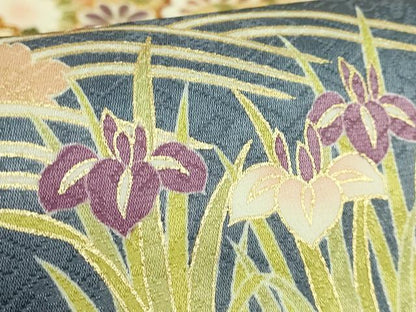 平和屋着物●極上　九寸名古屋帯　駒刺繍　宝尽くし花文　濃い鉄紺色地　金彩　逸品　未使用　DZAB8632kh6