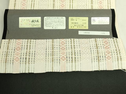 平和屋本店＊極上 夏物 1897年創業 名門岡野 本場筑前博多織 千年工房 八寸名古屋帯 五献段縞 博多金ラベル 証紙 逸品 未使用 DZAB8635kh6