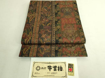 平和屋本店●極上　前田仁仙　仁仙更紗　石川県指定無形文化財　牛首紬　白山工房　手織り　全通柄袋帯　金彩　証紙付　逸品　DZAB8641kh6