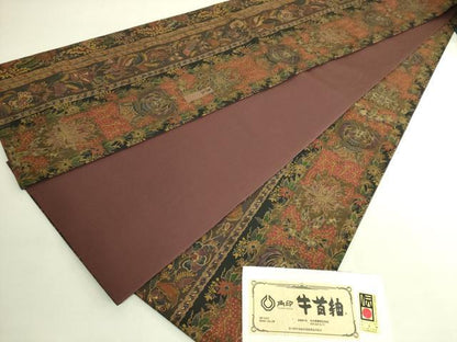 平和屋本店●極上　前田仁仙　仁仙更紗　石川県指定無形文化財　牛首紬　白山工房　手織り　全通柄袋帯　金彩　証紙付　逸品　DZAB8641kh6