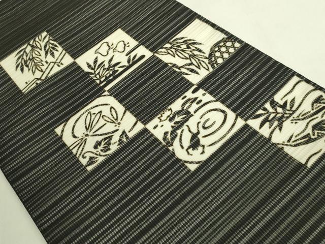 平和屋着物●極上　つけ帯　スリーシーズン帯　市松　蜻蛉　兎　カエル　千鳥　金彩　高島屋扱い　たとう紙付　逸品　未使用　DZAB8645kh6