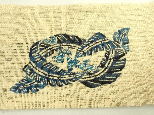 平和屋本店＊最高級　夏物　城間栄順　本場琉球紅型　八寸名古屋帯　藍　芭蕉の葉　麻　逸品　DZAB8650kh6