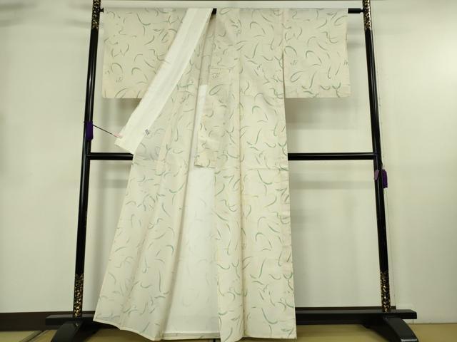 平和屋本店＊極上　夏物　石川県指定無形文化財　夏牛首紬　白山工房　手織り　唐草文　象牙色地　逸品　DZAB8653kh6