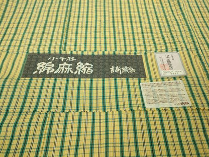 平和屋着物＊極上　夏物　小千谷ちぢみ　綿麻縮　格子　吉新織物謹製　証紙付き　逸品　DZAB8654kh6