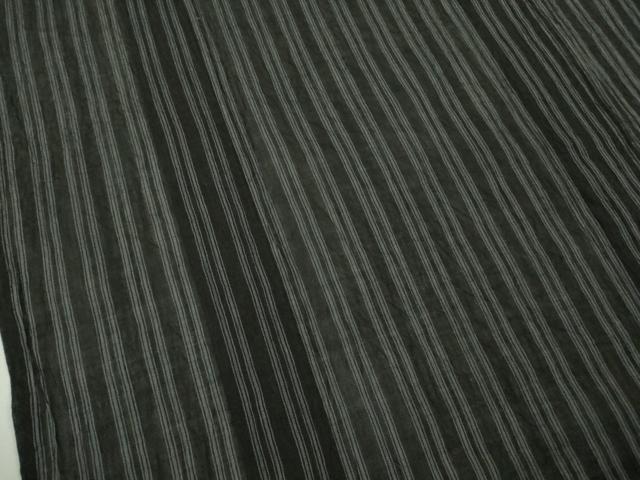 平和屋着物＊極上　夏物　本場小千谷ちぢみ　麻　縞　黒地　まるやま扱い　逸品　DZAB8656kh6