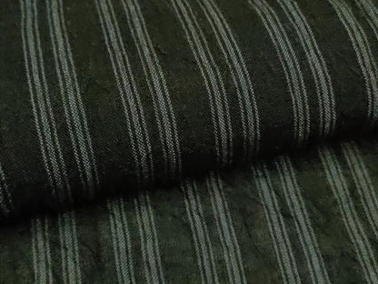平和屋着物＊極上　夏物　本場小千谷ちぢみ　麻　縞　黒地　まるやま扱い　逸品　DZAB8656kh6