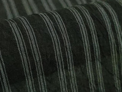 平和屋着物＊極上　夏物　本場小千谷ちぢみ　麻　縞　黒地　まるやま扱い　逸品　DZAB8656kh6