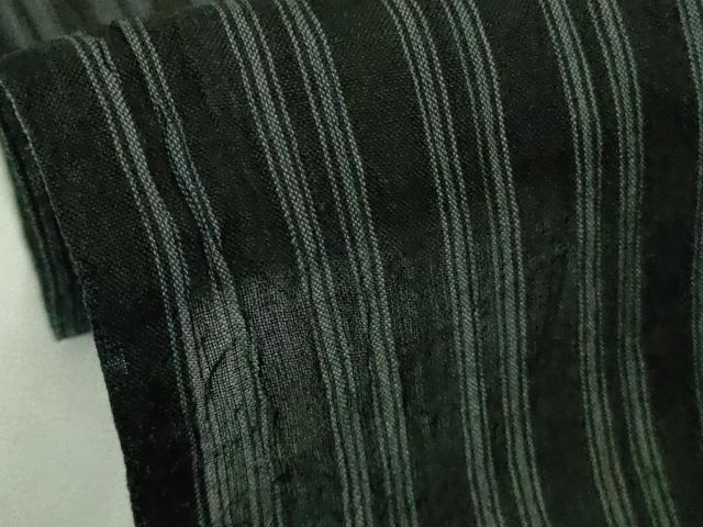 平和屋着物＊極上　夏物　本場小千谷ちぢみ　麻　縞　黒地　まるやま扱い　逸品　DZAB8656kh6