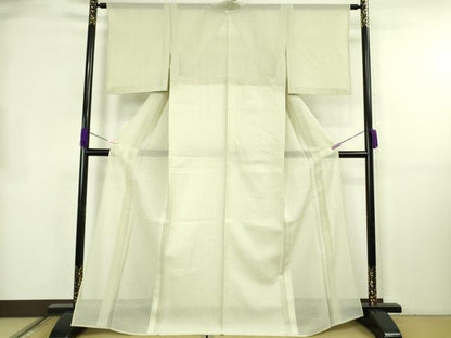 平和屋着物＊極上　夏物　お召　西陣先染め　夏衣　花織　縞　反端付き　逸品　DZAB8657kh6