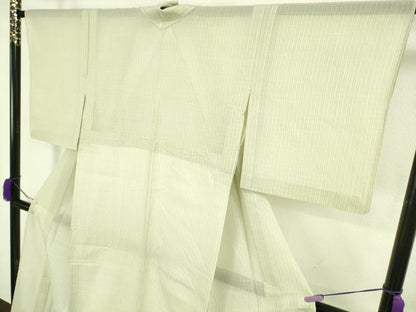 平和屋着物＊極上　夏物　お召　西陣先染め　夏衣　花織　縞　反端付き　逸品　DZAB8657kh6