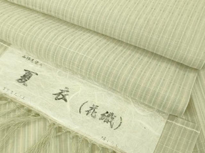 平和屋着物＊極上　夏物　お召　西陣先染め　夏衣　花織　縞　反端付き　逸品　DZAB8657kh6