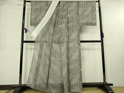 平和屋着物＊極上　夏物　伝統工芸士　白川貞夫　絹芭蕉　夏芭蕉　紗紬　天然繭　舞花文　薄鈍色地　反端付き　逸品　DZAB8660kh6