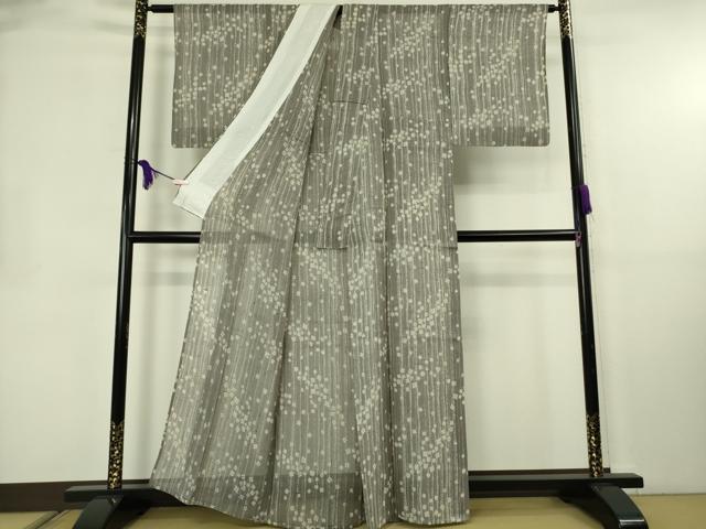 平和屋着物＊極上　夏物　伝統工芸士　白川貞夫　絹芭蕉　夏芭蕉　紗紬　天然繭　舞花文　薄鈍色地　反端付き　逸品　DZAB8660kh6