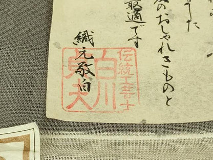 平和屋着物＊極上　夏物　伝統工芸士　白川貞夫　絹芭蕉　夏芭蕉　紗紬　天然繭　舞花文　薄鈍色地　反端付き　逸品　DZAB8660kh6