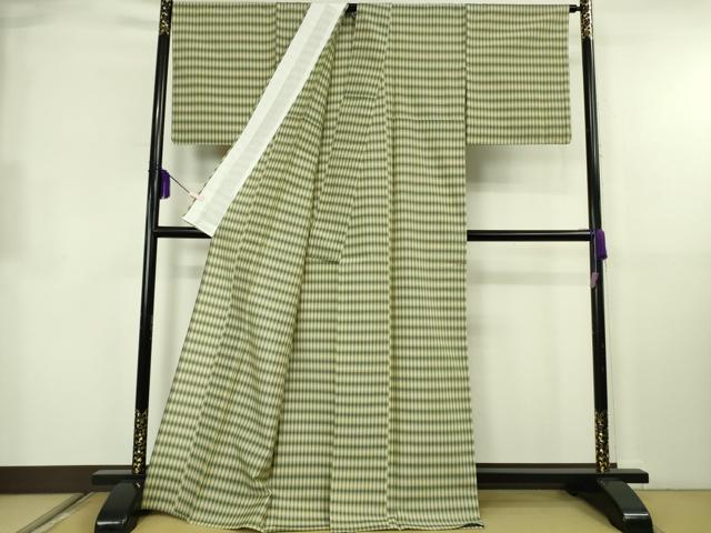 平和屋本店＊極上　夏物　紅花紬　夏紅花　米沢　新田英行　格子　証紙付き　逸品　未使用　DZAB8661kh6