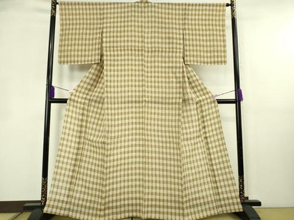 平和屋着物＊極上　夏物　本場小千谷ちぢみ　麻　格子　逸品　DZAB8663kh6