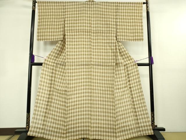 平和屋着物＊極上　夏物　本場小千谷ちぢみ　麻　格子　逸品　DZAB8663kh6