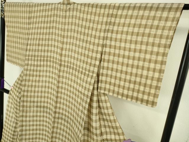 平和屋着物＊極上　夏物　本場小千谷ちぢみ　麻　格子　逸品　DZAB8663kh6