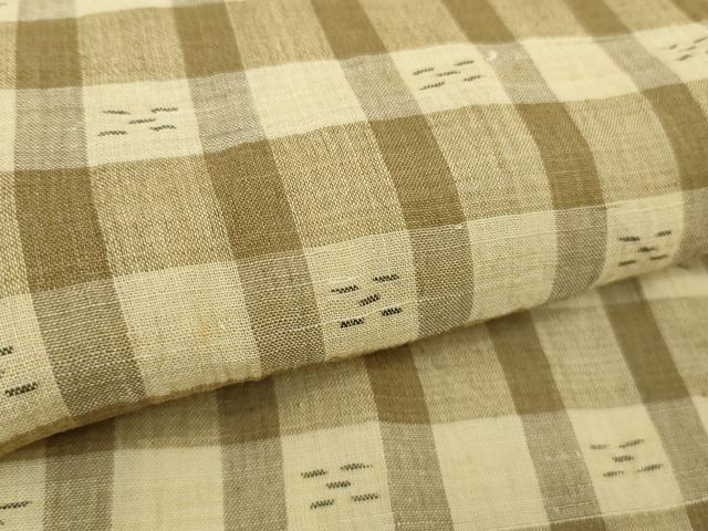 平和屋着物＊極上　夏物　本場小千谷ちぢみ　麻　格子　逸品　DZAB8663kh6