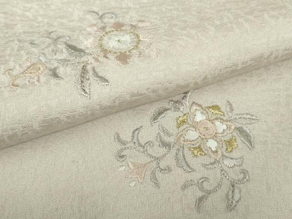 平和屋本店●極上　小紋　総刺繍　草花文　薄桜色地　金銀糸　高島屋扱い　逸品　DZAB8665kh6