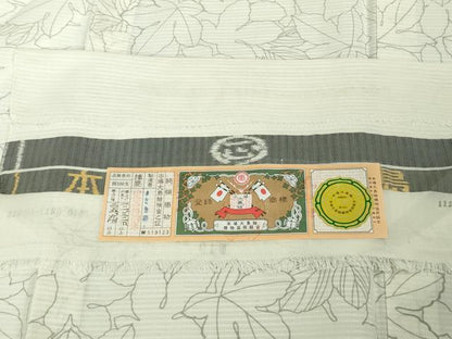 平和屋着物＊極上　夏物　二代目 川村久太郎　本場縞大島紬　夏大島　白大島　草花尽くし　まさき織物謹製　証紙付き　逸品　DZAB8675kh6