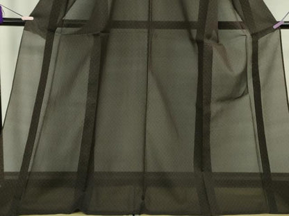平和屋着物＊極上　夏物　夏ちぢみ　紗紬　亀甲文　赤墨色地　反端付き　ロング丈　逸品　未使用　DZAB8683kh6