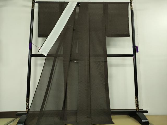 平和屋着物＊極上　夏物　夏ちぢみ　紗紬　亀甲文　赤墨色地　反端付き　ロング丈　逸品　未使用　DZAB8683kh6