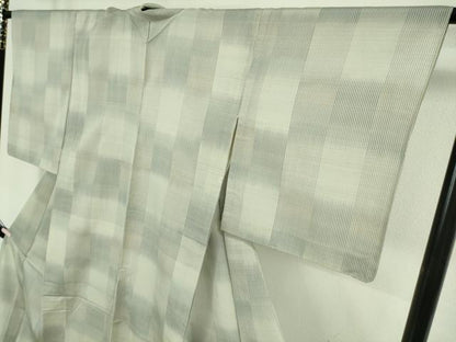 平和屋本店＊極上　夏物　明石ちぢみ　伝統技術継承者：大島又治作　変わり市松　証紙付き　逸品　DZAB8685kh6