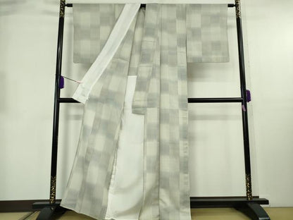 平和屋本店＊極上　夏物　明石ちぢみ　伝統技術継承者：大島又治作　変わり市松　証紙付き　逸品　DZAB8685kh6