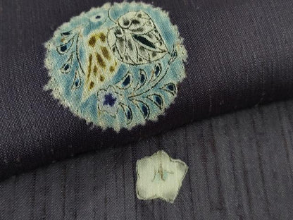 平和屋着物＊極上　夏物　小紋　ぜんまい紬　手描き　草花丸文　葵　深紫色地　逸品　未使用　DZAB8687kh6