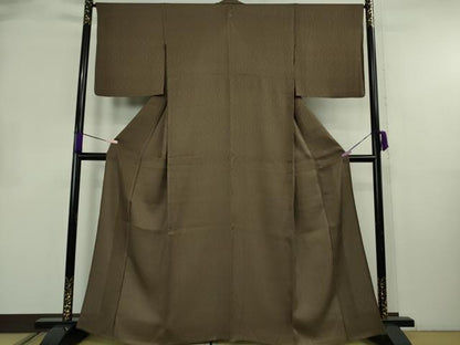 平和屋着物＊極上　夏物　色無地　菱紋紗　赤墨色　逸品　DZAB8690kh6