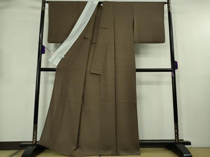 平和屋着物＊極上　夏物　色無地　菱紋紗　赤墨色　逸品　DZAB8690kh6