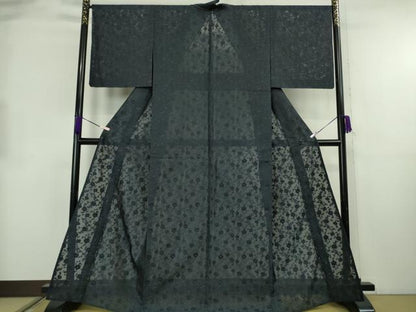 平和屋本店＊極上　夏物　小紋　紗　花唐草文　色無地　濃藍色　逸品　未使用　DZAB8691kh6