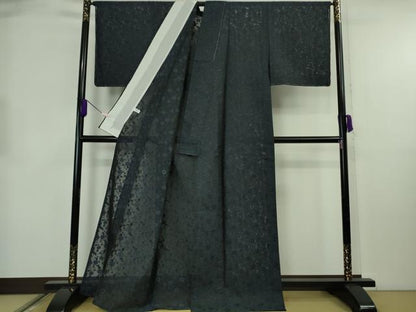平和屋本店＊極上　夏物　小紋　紗　花唐草文　色無地　濃藍色　逸品　未使用　DZAB8691kh6