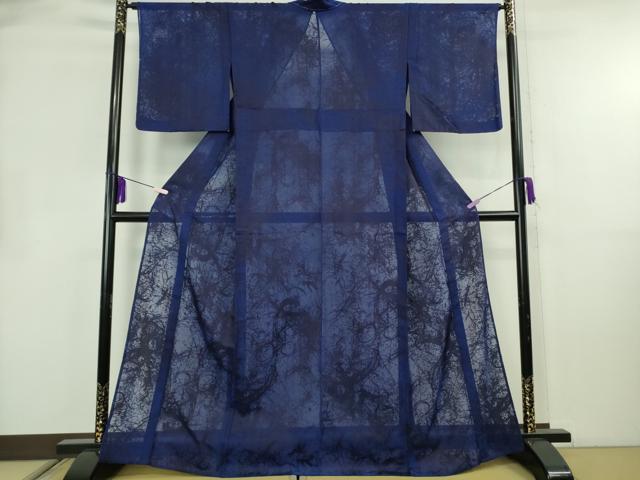 平和屋着物＊極上　夏物　小紋　紗　霞文　紺青色地　逸品　未使用　DZAB8692kh6