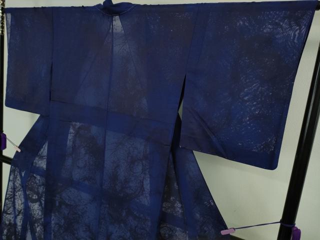 平和屋着物＊極上　夏物　小紋　紗　霞文　紺青色地　逸品　未使用　DZAB8692kh6